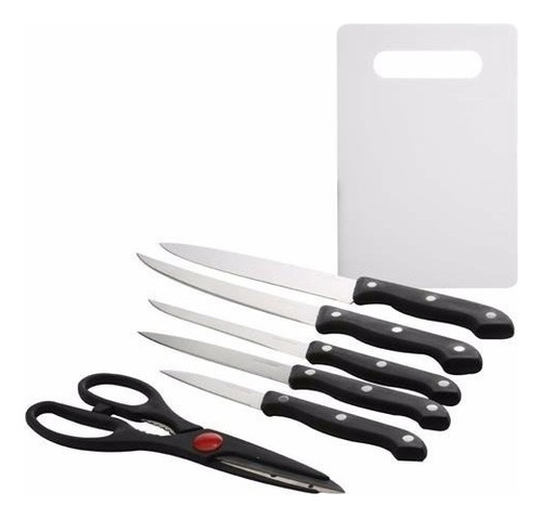 Cuchillos de Cozinha juego de 7 piezas cuchillos tijera de cocina color negro y tabla de cortar