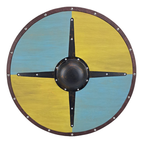 Escudo Decoração Viking Medieval Nórdico Amarelo E Azul
