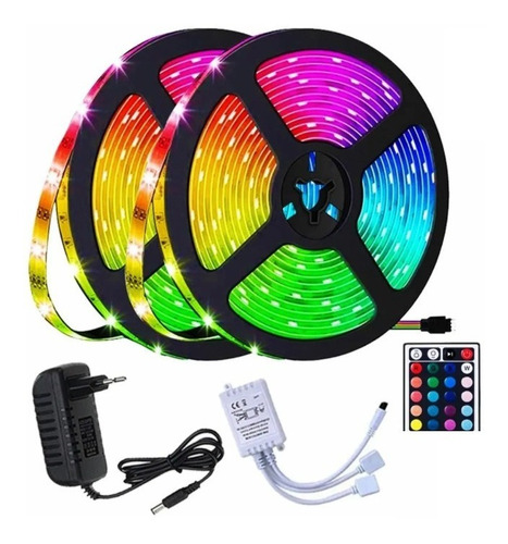 Pack De 2 Tiras Cinta De 300 Led 5mt Multicolores Rgb