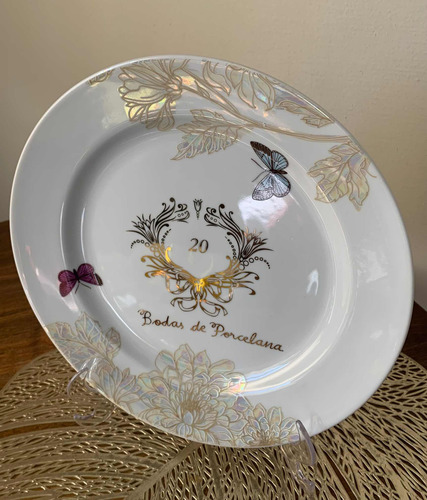 Prato Bodas De Porcelana 20 Anos - 25cm