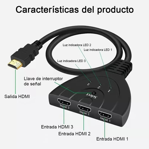 Switcher Hdmi 1080p 3 Entradas 1 Salida Selector Connector