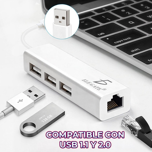 Hub Usb 2.0 A Rj45 Ethernet 10/100 Mbps Para Pc Y Mac