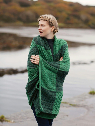Irish Knit Blanket Merino Wool Patchwork Intarsia Throw...
