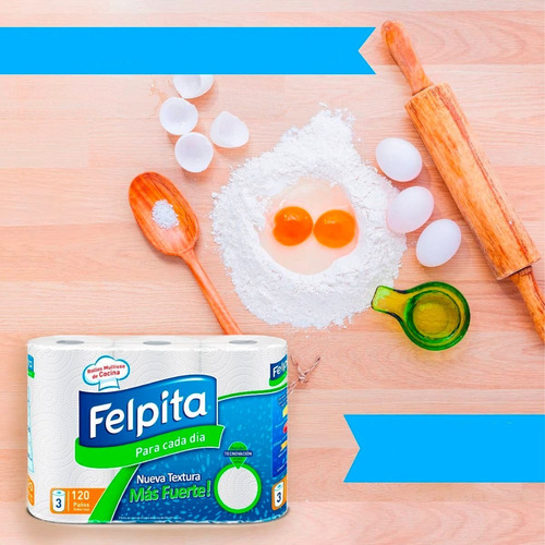 Imagen 5 de 10 de Rollo De Cocina Felpita Doble Hoja Mas Fuerte X3 Rollos
