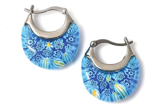 Lc Murano Aretes Aro Cristal Azul Al Reves Para Mujer Cesta