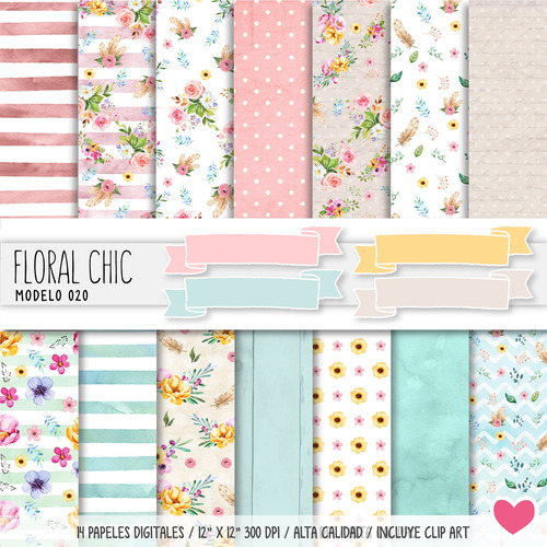 Kit Papeles Digitales Floral Chic Fondos Imprimibles