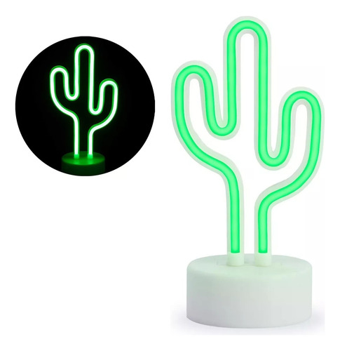 Lâmpada de noite de néon, luz LED Cactus com base de estrutura verde, tela branca