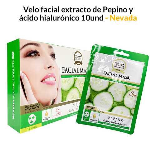 Velo Facial Extracto De Pepino Y Ácido Hialurónico 10und