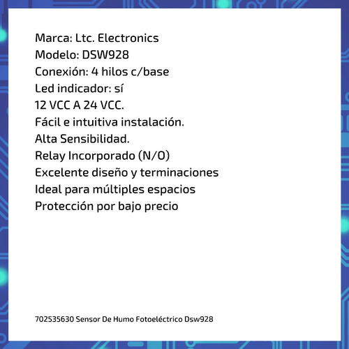 Sensor De Humo Fotoeléctrico Dsw928