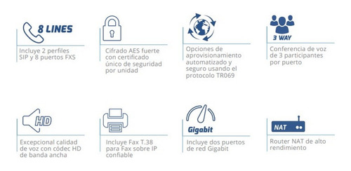 Gateway 8 Puertos Fxs Con Router Nat Grandstream Ht-818