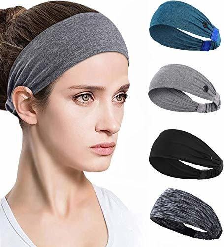 Diademas - 4pcs Headbands With Buttons, Unisex Elastic Non 