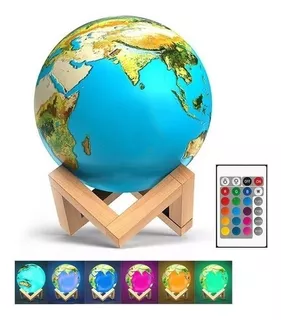 Lámpara Velador Led Mesa Luz De Noche Rgb Planeta Tierra Color de la estructura Madera