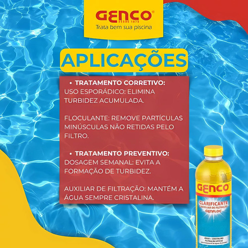 Kit Piscina Genfloc Clarifica + Algicida Manutenção 1l Genco