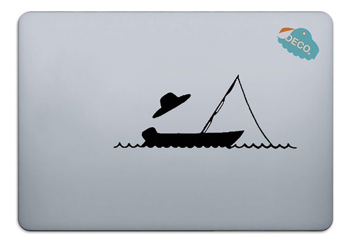 Calcomanía Sticker Para Laptop Manzana Pescando