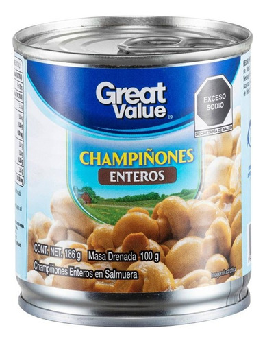 3 Pza Champiñones Great Value Enteros En Salmuera 186 G