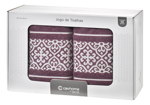 Jogo De Toalhas Banho Jacquard Vevelt 5 Pçs Algodão Cavhome