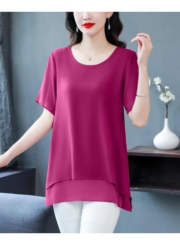 Top De Chifón Elegante Para Mujer De Talla Grande