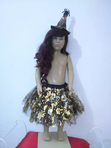 Fantasia Halloween Infantil Menina Bruxinha Bella Com Tiara Mini Chapéu