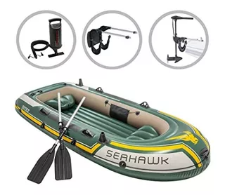 Bote Inflable Seahawk 4 + Motor De Arrastre 12v + Kit Intex