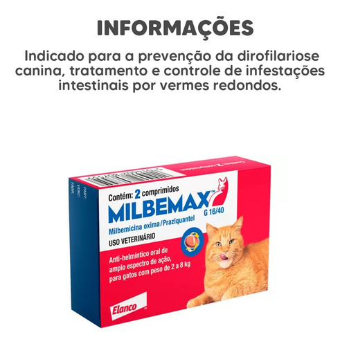 Vermífugo Para Gatos Elanco Milbemax 2 Kg À 8 Kg 2 Comp