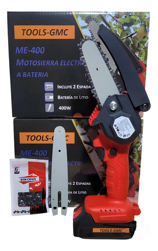 Mini Motosierra Inalambrica Recargable Portatil 2 Baterias Rojo