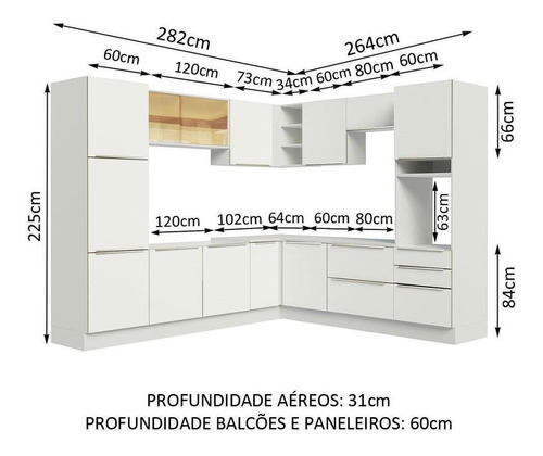 Cozinha Completa De Canto Madesa Lux Com Armário Balcão Bbv Cor Branco/Branco Veludo