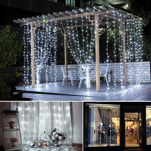 Decorativas Cortinas Luces De Navidad 300 Leds 8 Modos 3x3m