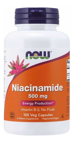Now Foods Niacinamida (b-3) 500 Mg 100capsulas Veganas Sabor Sin Sabor