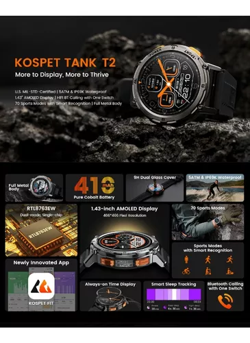 Reloj Inteligente Kospet Tank T2 Criterios Militares 5atm Pantalla