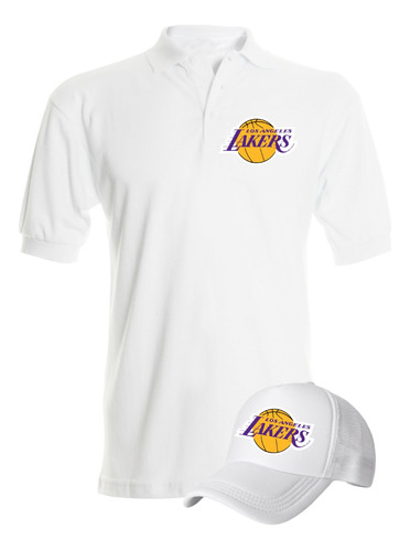 Camiseta Tipo Polo L.a. Lakers Obsequio Gorra Serie White