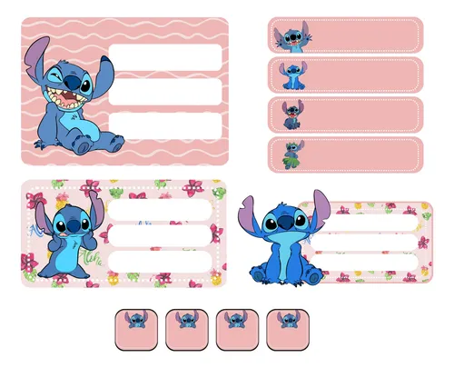 comprar Kit Imprimible Etiquetas Escolares - Stitch Rosa