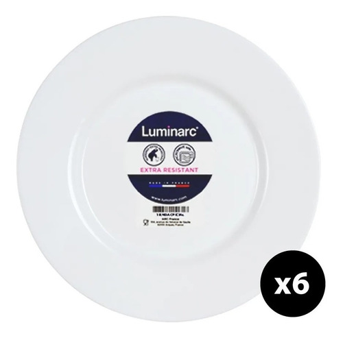 Plato Playo Vidrio Blanco 26cm Every Day Luminarc X6