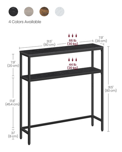 Mesa Consola 2 Niveles Gris Carbón Y Negro 20 X 80 X 80 Cm