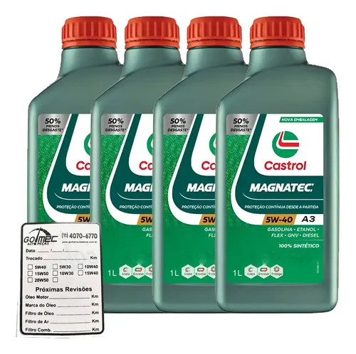 KIT 4 litros Óleo Castrol Sintético 5w40 Magnatec A3 B4