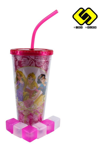 Copo Com Cubos De Gelo Princesas Flores 600ml - Disney Cor Rosa