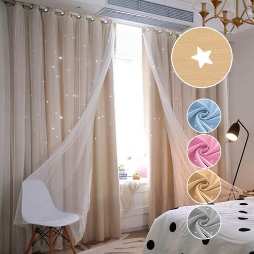 Cortinas Blackout 2 Panel Para Niñas 275x213cm Con Estrellas