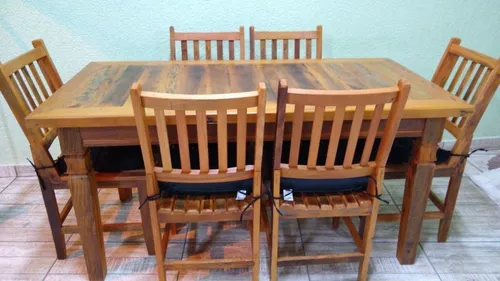 Jogo Jantar 1 60 Com 6 Cadeiras, Oregon Pine Dining Room Table And Chairs Set Of 6