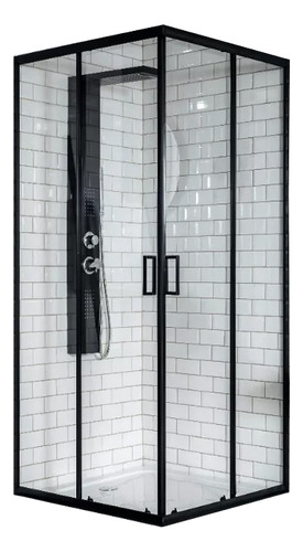 Box De Ducha Rectangular Transl. Negro Mod. 9126nt Sin Plato