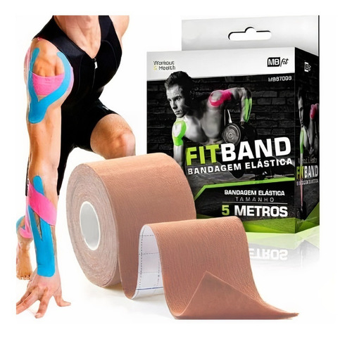 Fita Kinesio Tape Bandagem Elastica 5 Metros Fitness Cor Bege