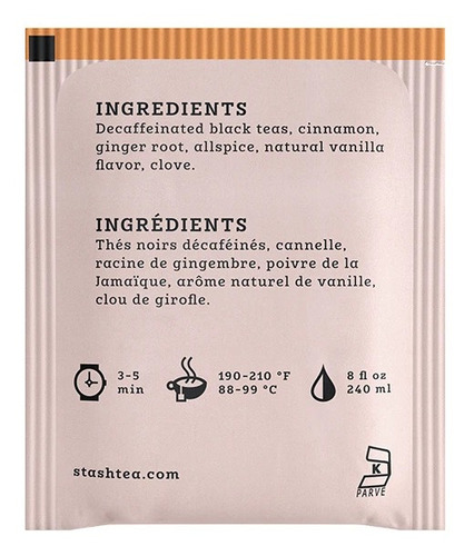 Te Stash Te Negro Chai Descafeinado Vainilla Organico