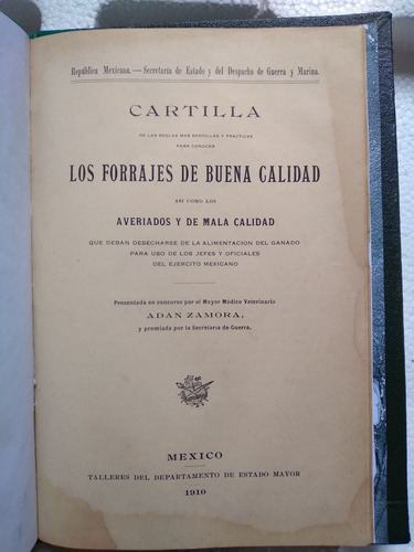 Libro Antiguo Militar Veterinario 1910 Forrajes De Buena Cal