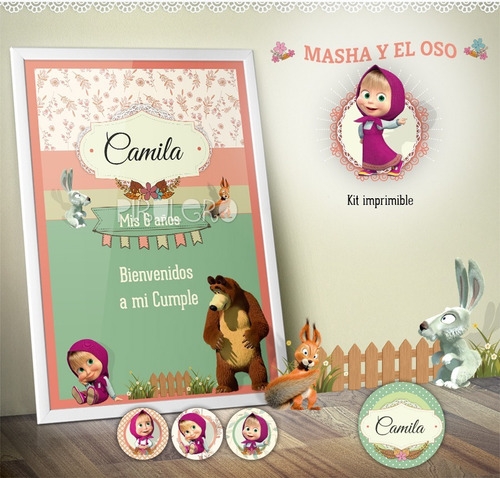 Kit Imprimible Masha Y El Oso _diseño Original De Pirulero