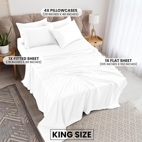 Juego De Sábanas Microfibra Cepillada 6 Piezas - King - Blan