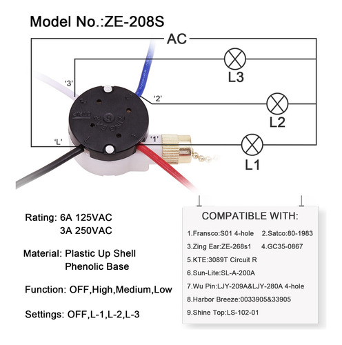 . Kit De Interruptor For Ventilador De Techo W9 De 3