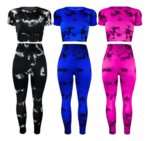 Conjunto Deportivo Dama Leggins + Top Ultra Confort Unitalla Azul Tie Dye Unitalla