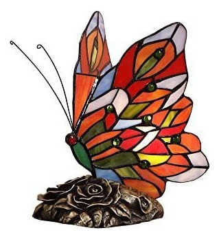 Lámpara De Mesa, Diseño De Mariposa Tiffany, Cristal Tin Alm