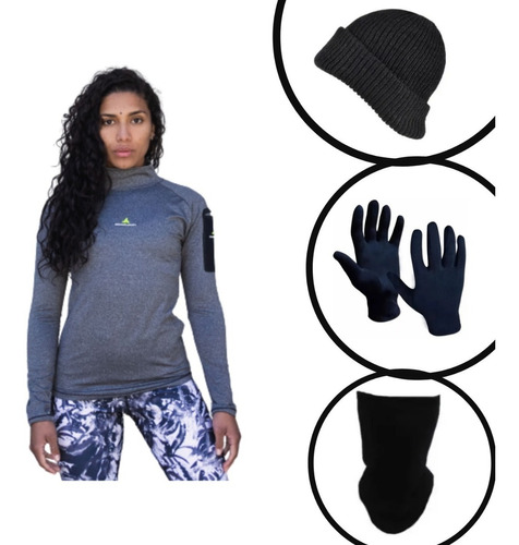 Camiseta Térmica Mujer Urb Gs+guantes Termicos+ Gorro+cuello