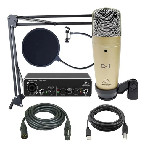 Kit Grabación Behringer Umc22 C1 Microfono Condenser Antipop