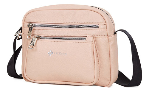 Morral Lexico L425 Eco Cuero Bolsillos Frente Y Antirrobo Acabado de los herrajes Níquel Color Nude Correa de hombro Negro Diseño de la tela Liso