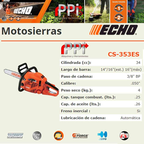 Imagen 2 de 9 de Motosierra Echo Cs 353 Es Espada 35cm 40cc 16 P Origen Japón